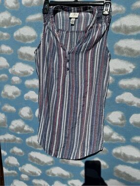 Olive & Oak Blue and White Striped Sleeveless Henley Tank